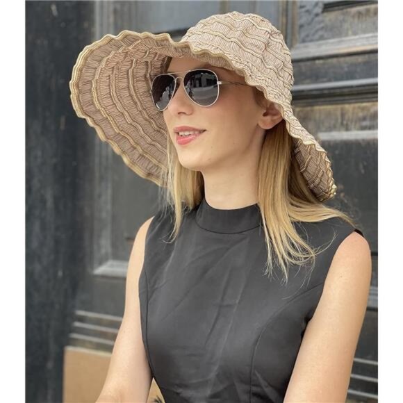 Women\'s Folding Vintage Outdoor Sun Hat UV Protection, brown